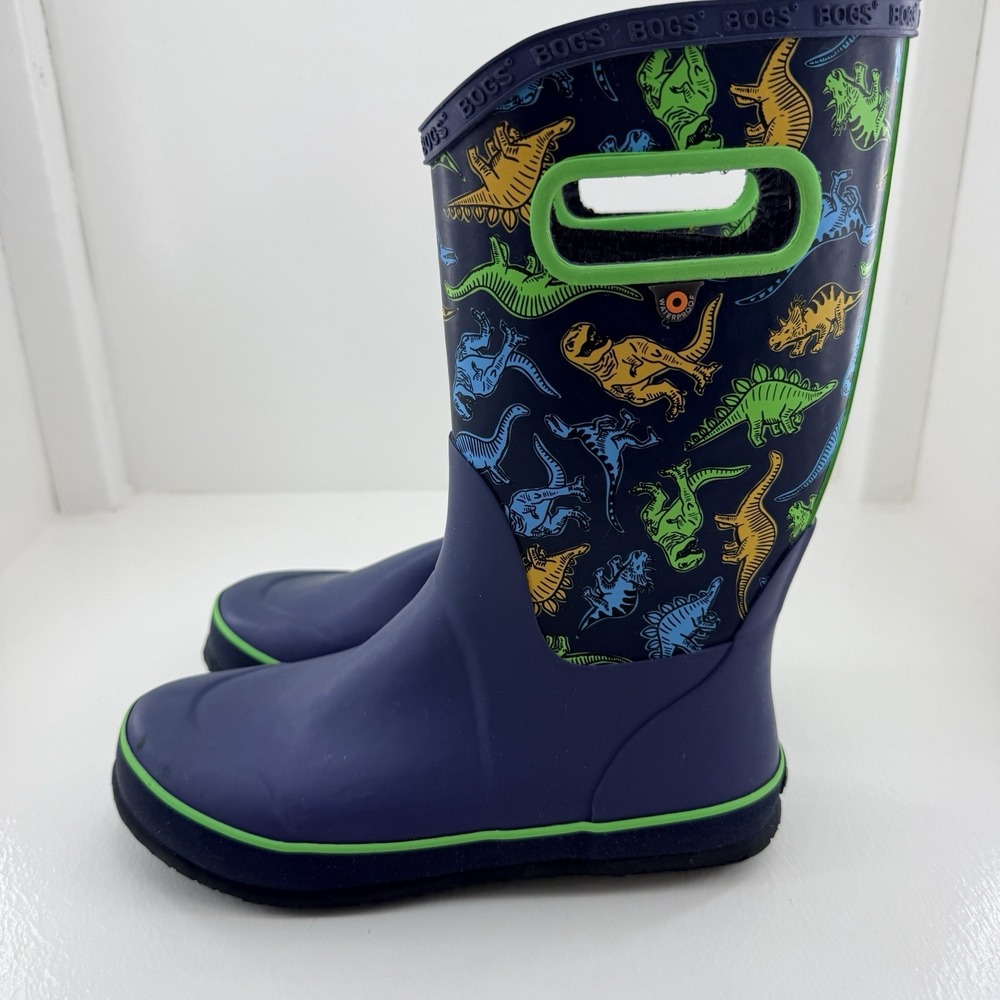 Bogs Supr Dno Dinosaur Waterproof Rain Boots Blue Green Youth Size 5 79080-492